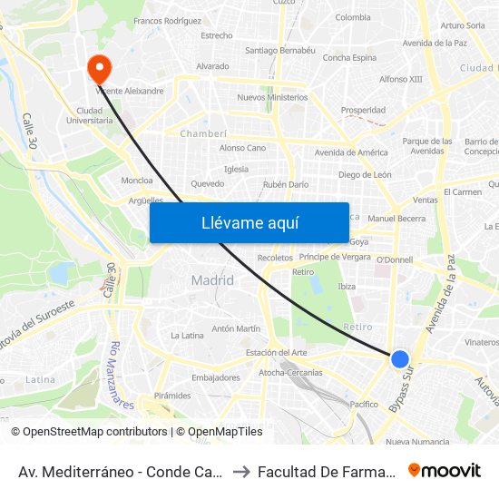 Av. Mediterráneo - Conde Casal to Facultad De Farmacia map
