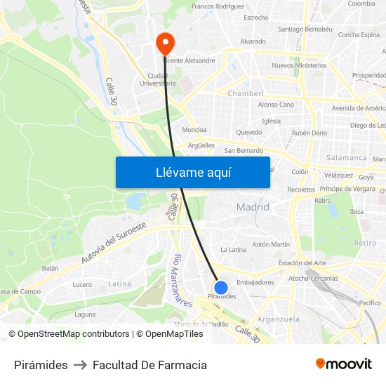 Pirámides to Facultad De Farmacia map