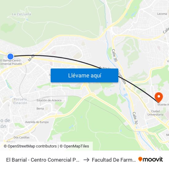 El Barrial - Centro Comercial Pozuelo to Facultad De Farmacia map