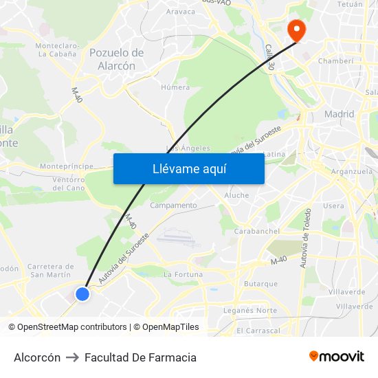 Alcorcón to Facultad De Farmacia map