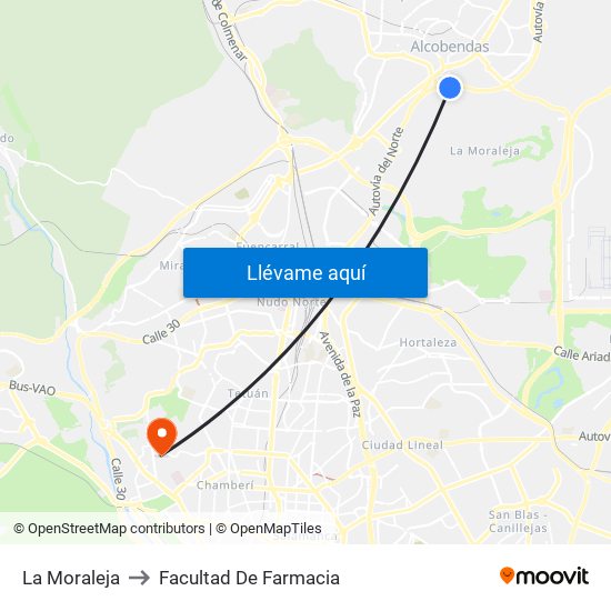 La Moraleja to Facultad De Farmacia map