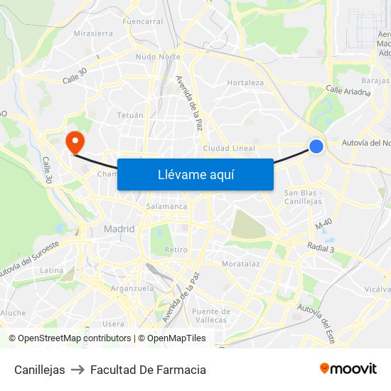 Canillejas to Facultad De Farmacia map