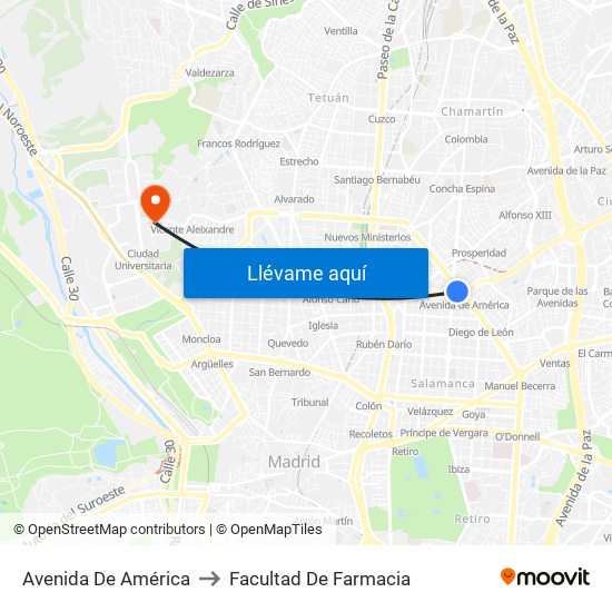 Avenida De América to Facultad De Farmacia map