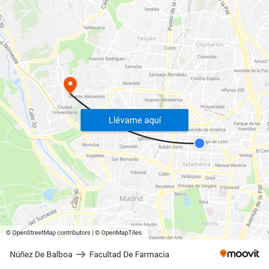 Núñez De Balboa to Facultad De Farmacia map