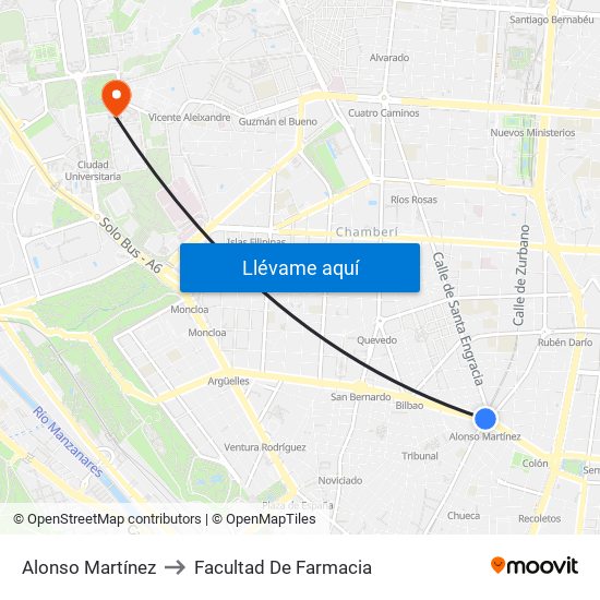 Alonso Martínez to Facultad De Farmacia map