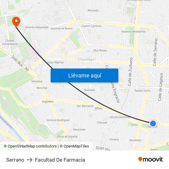 Serrano to Facultad De Farmacia map