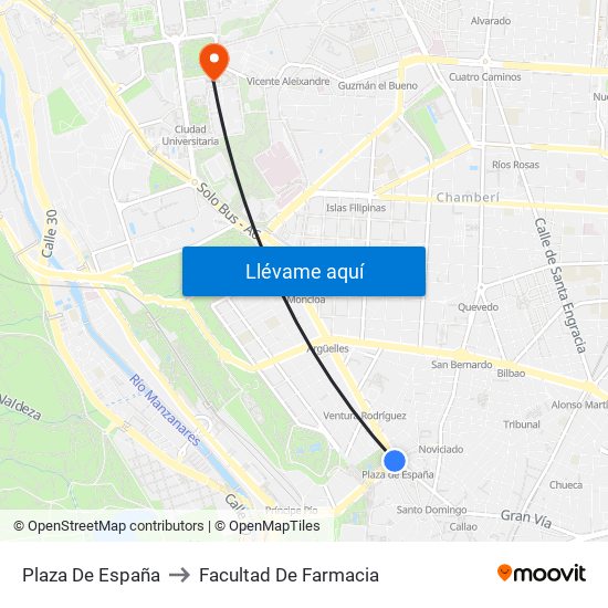 Plaza De España to Facultad De Farmacia map