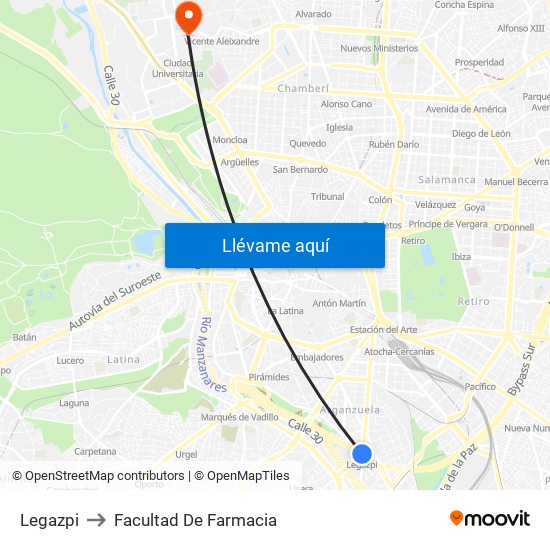 Legazpi to Facultad De Farmacia map