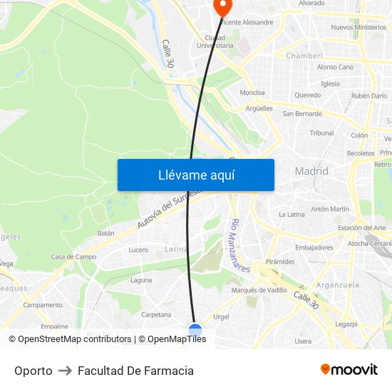 Oporto to Facultad De Farmacia map