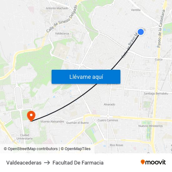 Valdeacederas to Facultad De Farmacia map