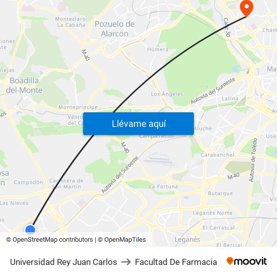 Universidad Rey Juan Carlos to Facultad De Farmacia map