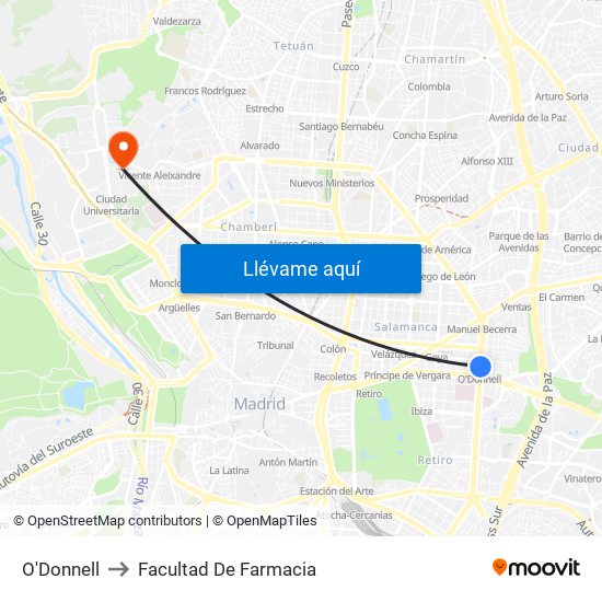 O'Donnell to Facultad De Farmacia map