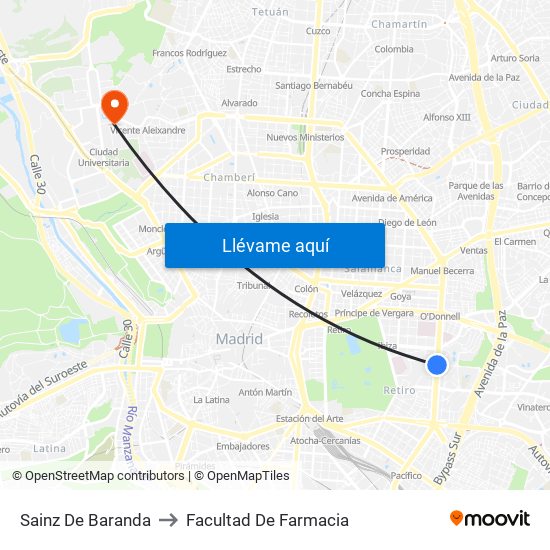 Sainz De Baranda to Facultad De Farmacia map