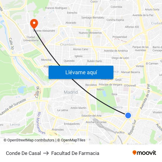 Conde De Casal to Facultad De Farmacia map