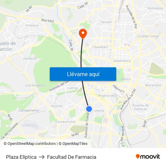 Plaza Elíptica to Facultad De Farmacia map