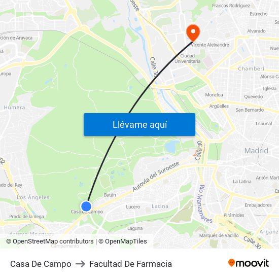 Casa De Campo to Facultad De Farmacia map