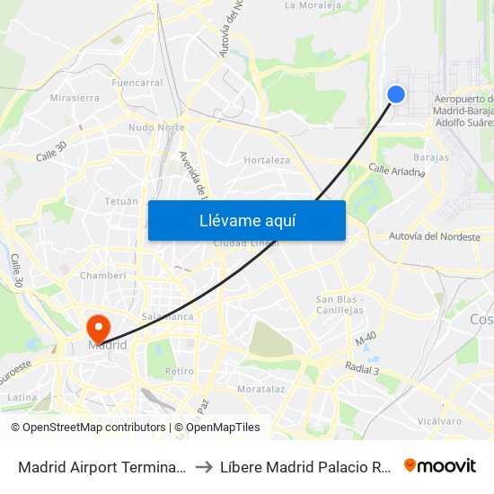 Madrid Airport Terminal 4 to Líbere Madrid Palacio Real map