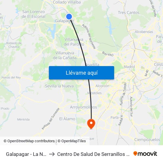 Galapagar - La Navata to Centro De Salud De Serranillos Del Valle map