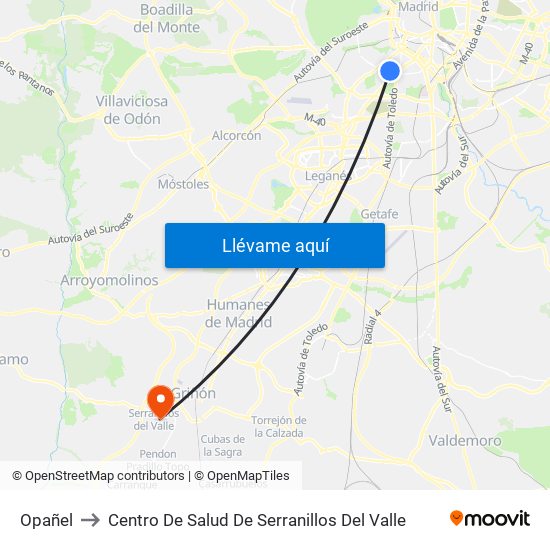 Opañel to Centro De Salud De Serranillos Del Valle map