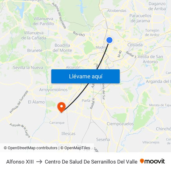 Alfonso XIII to Centro De Salud De Serranillos Del Valle map