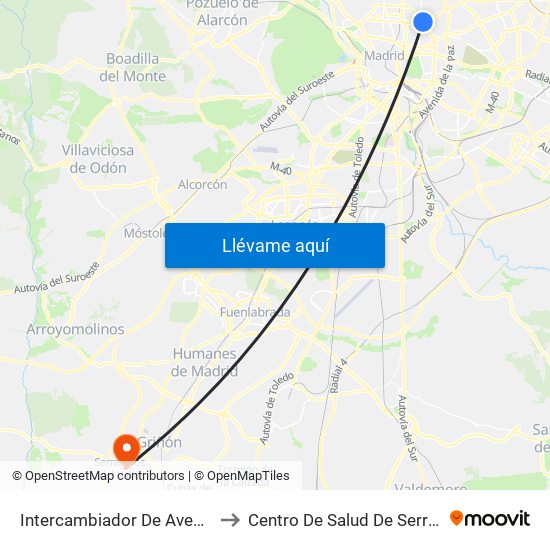 Intercambiador De Avenida De América to Centro De Salud De Serranillos Del Valle map