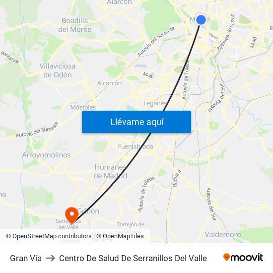 Gran Vía to Centro De Salud De Serranillos Del Valle map