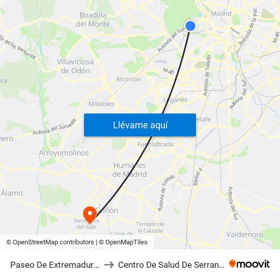 Paseo De Extremadura - El Greco to Centro De Salud De Serranillos Del Valle map