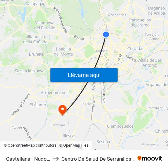 Castellana - Nudo Norte to Centro De Salud De Serranillos Del Valle map