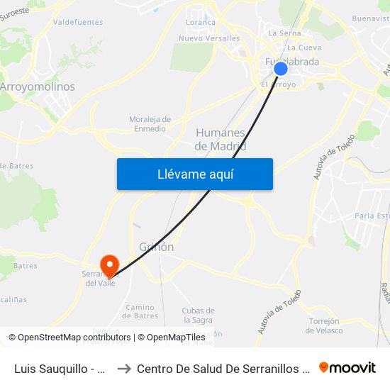 Luis Sauquillo - Grecia to Centro De Salud De Serranillos Del Valle map