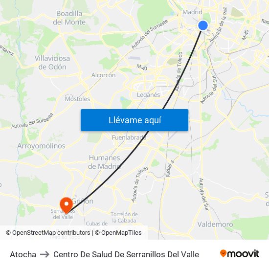 Atocha to Centro De Salud De Serranillos Del Valle map