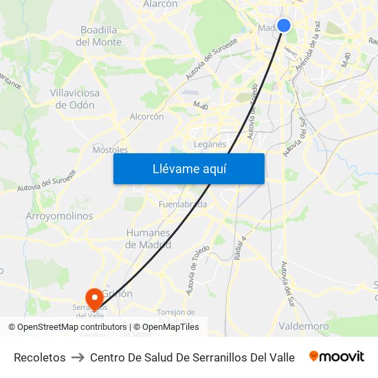 Recoletos to Centro De Salud De Serranillos Del Valle map