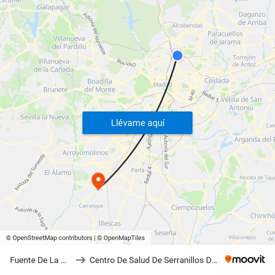 Fuente De La Mora to Centro De Salud De Serranillos Del Valle map