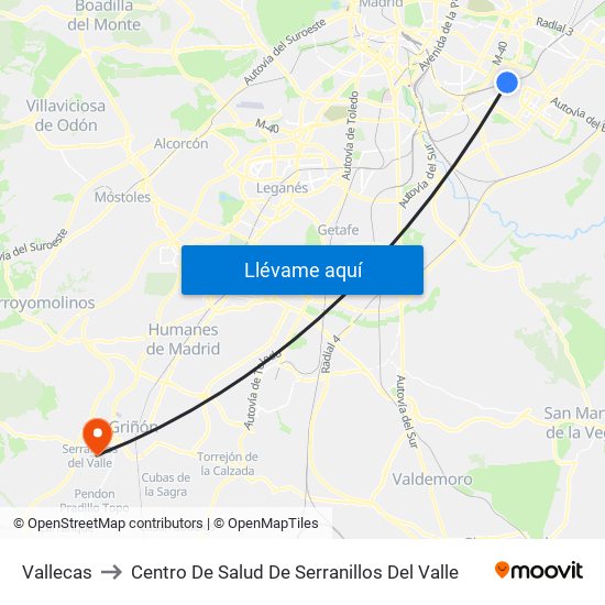 Vallecas to Centro De Salud De Serranillos Del Valle map