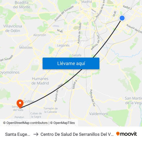 Santa Eugenia to Centro De Salud De Serranillos Del Valle map