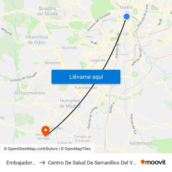 Embajadores to Centro De Salud De Serranillos Del Valle map