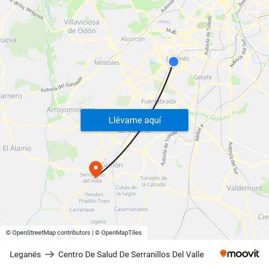 Leganés to Centro De Salud De Serranillos Del Valle map
