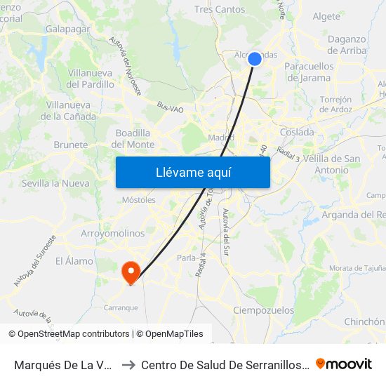 Marqués De La Valdavia to Centro De Salud De Serranillos Del Valle map