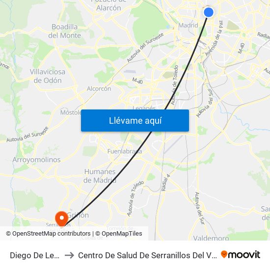Diego De León to Centro De Salud De Serranillos Del Valle map