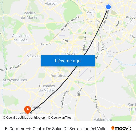 El Carmen to Centro De Salud De Serranillos Del Valle map