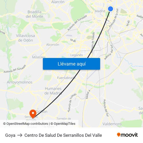 Goya to Centro De Salud De Serranillos Del Valle map