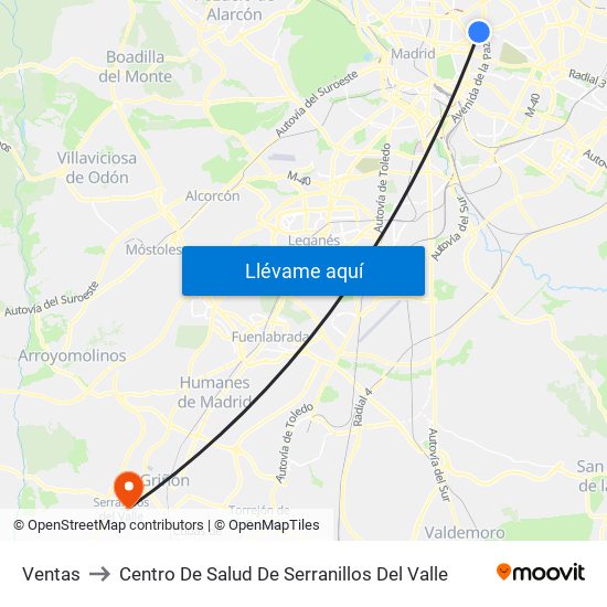 Ventas to Centro De Salud De Serranillos Del Valle map