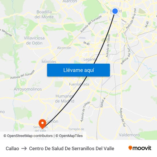 Callao to Centro De Salud De Serranillos Del Valle map