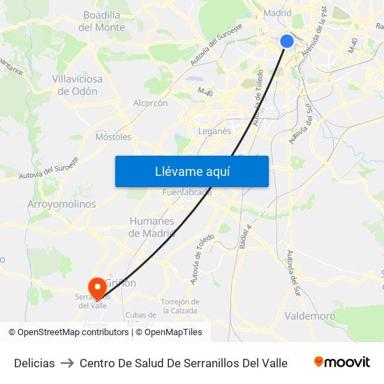 Delicias to Centro De Salud De Serranillos Del Valle map