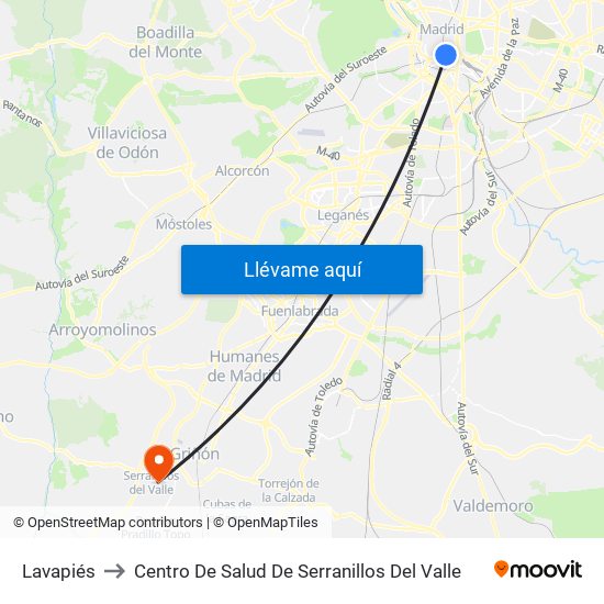 Lavapiés to Centro De Salud De Serranillos Del Valle map