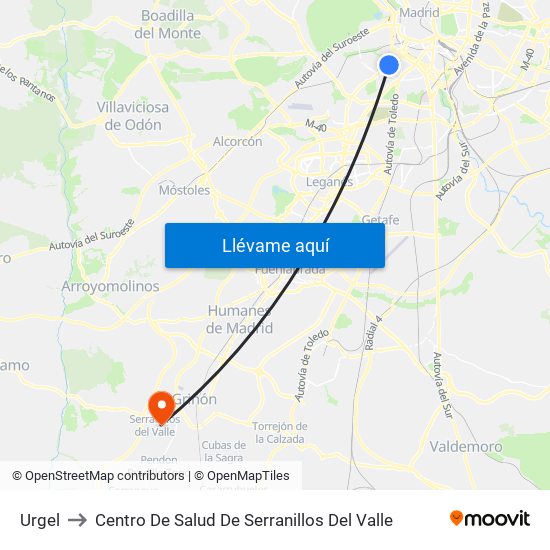 Urgel to Centro De Salud De Serranillos Del Valle map