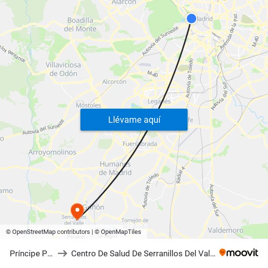Príncipe Pío to Centro De Salud De Serranillos Del Valle map