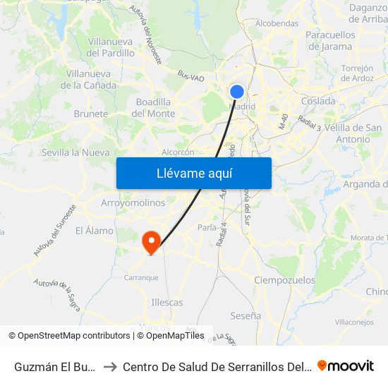 Guzmán El Bueno to Centro De Salud De Serranillos Del Valle map