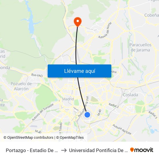 Portazgo - Estadio De Vallecas to Universidad Pontificia De Comillas map