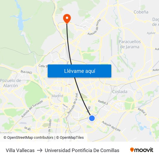 Villa Vallecas to Universidad Pontificia De Comillas map