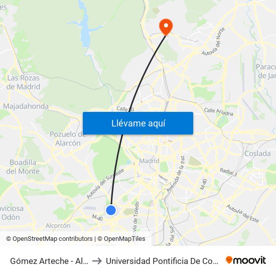 Gómez Arteche - Alzina to Universidad Pontificia De Comillas map